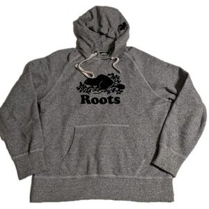 Roots Heather Gray Pullover Hoodie Beaver Logo Men's Medium Cozy Fleece